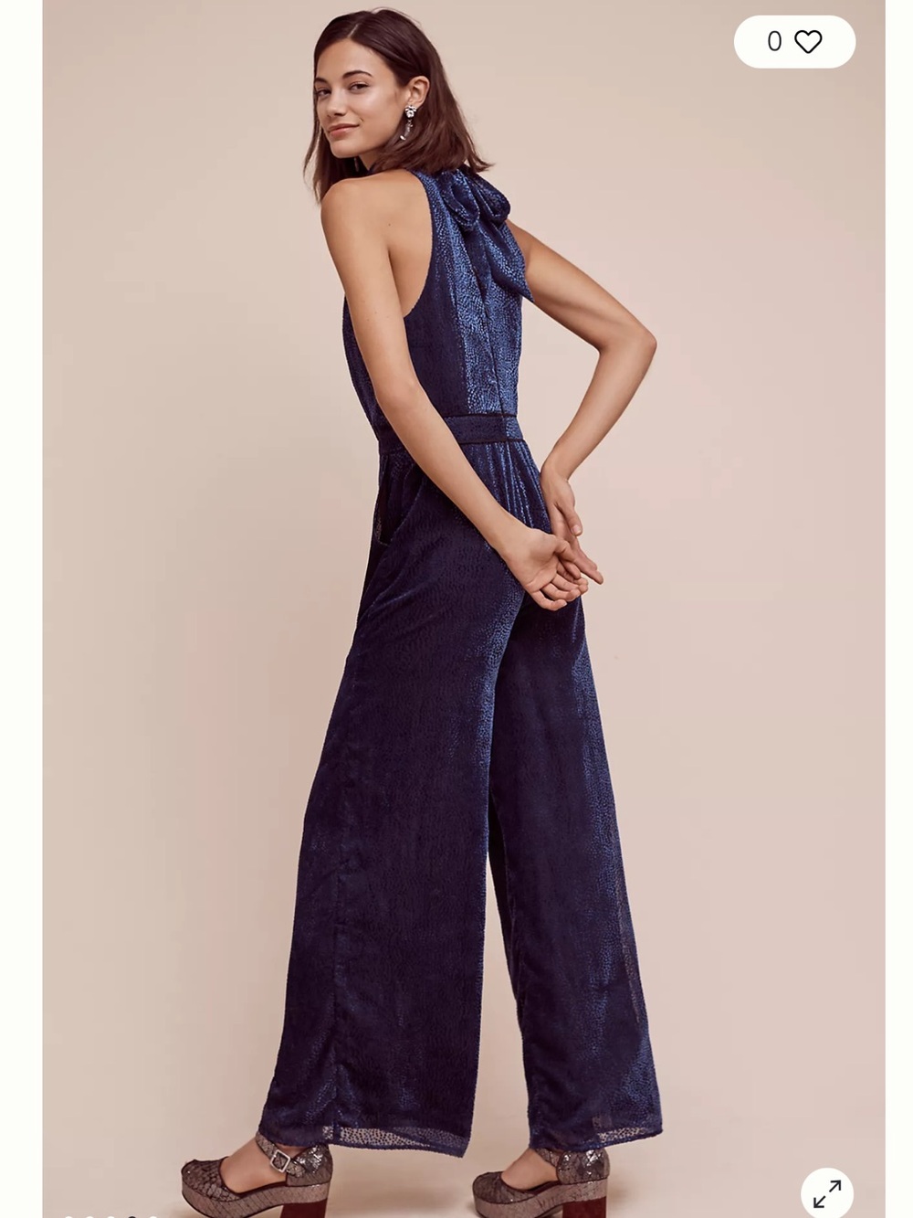 ANTHROPOLOGIE ELEVENSES Nova Velvet Halter Jumpsuit Blue Formal 12 - Picture 4 of 10